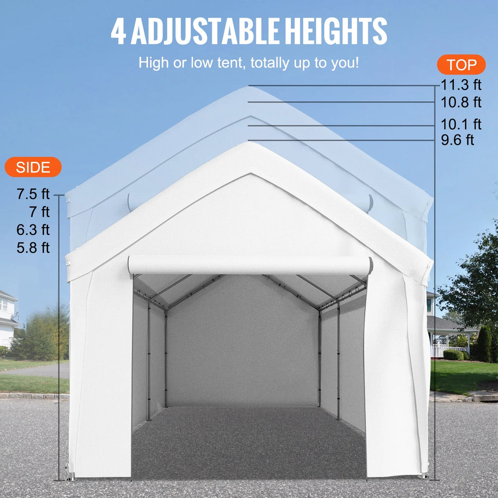White 13 x 20ft Carport Canopy with 8 Legs and Sidewalls Z9523