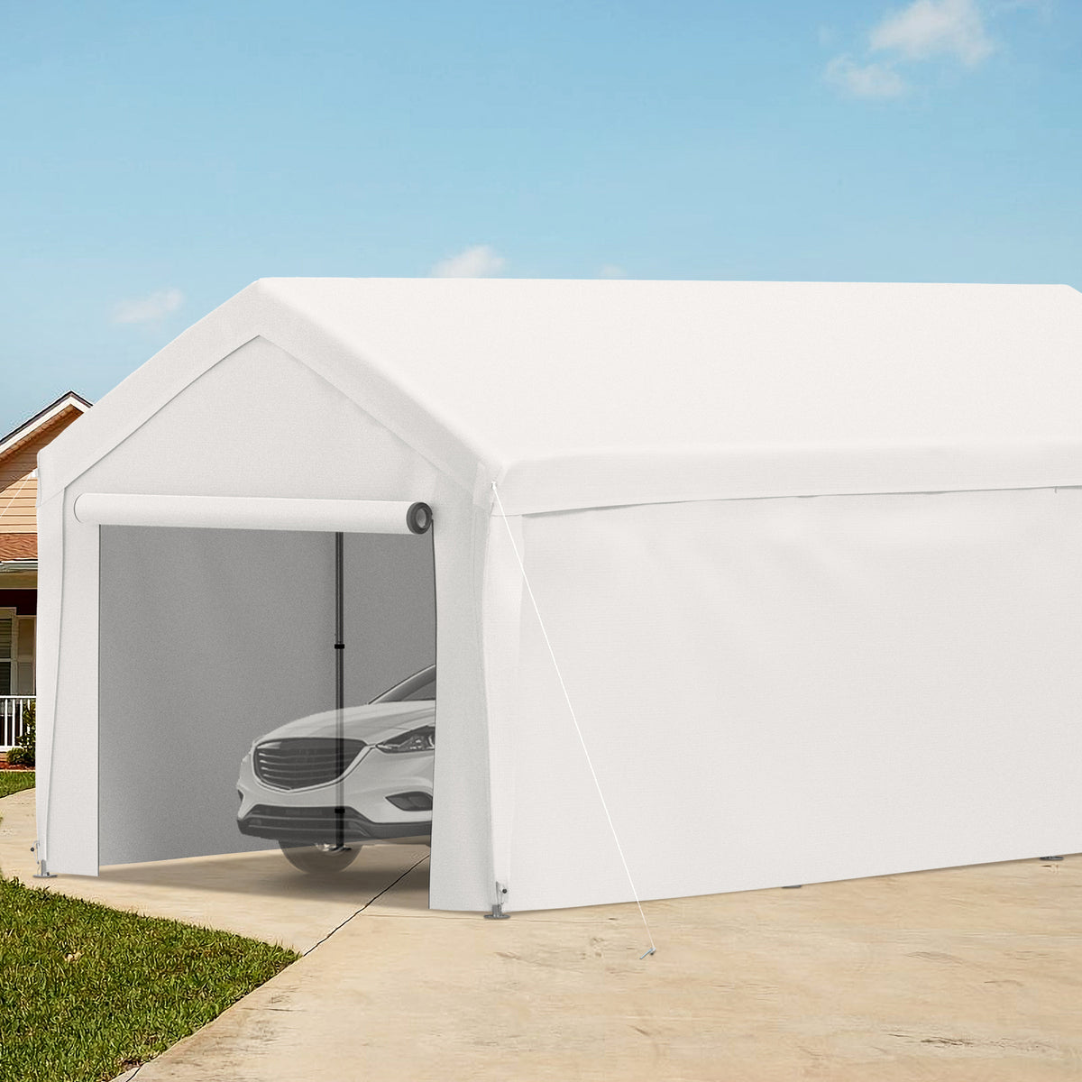 White 13 x 20ft Carport Canopy with 8 Legs and Sidewalls Z9523