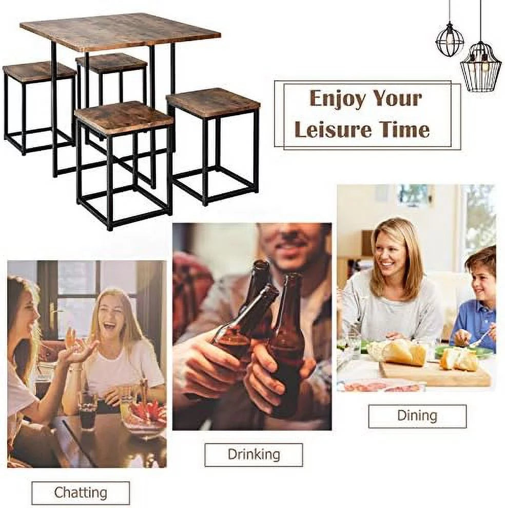 5 Piece Dining Table Set with Square Stools C37321