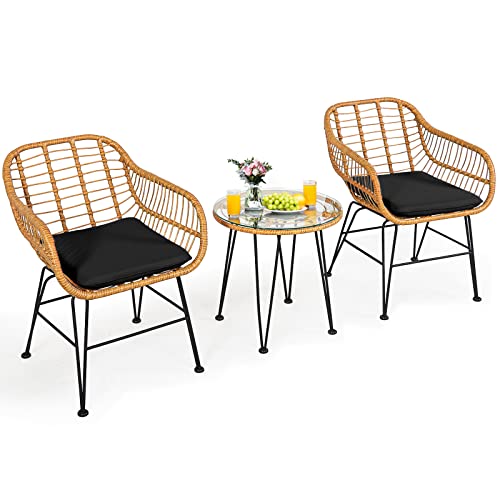 3 Pieces Outdoor Wicker Bistro Set with Cushions J530