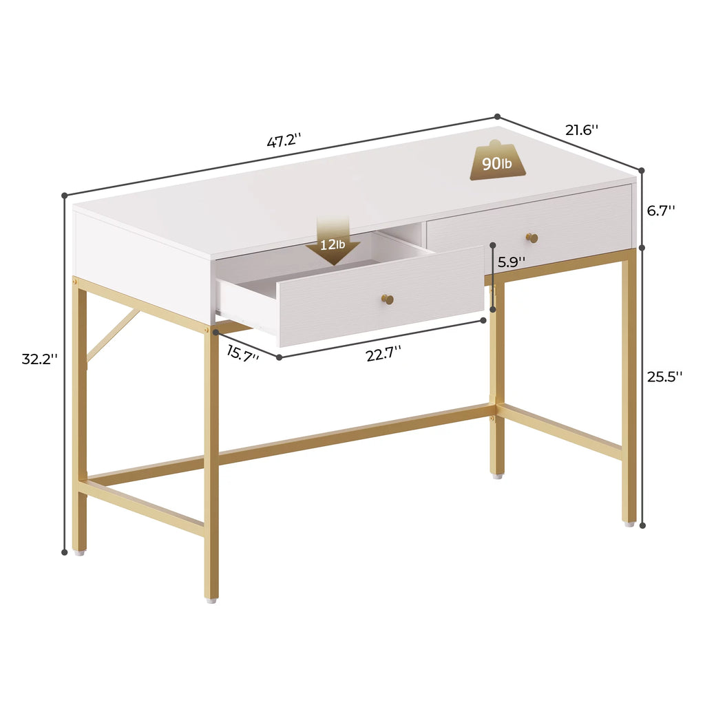 White and Gold Vanity Desk with Drawers B722425
