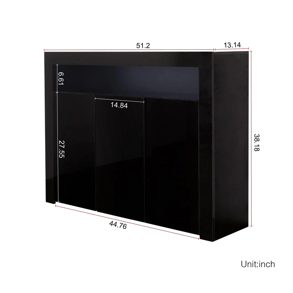 Black High Gloss Sideboard Storage Cabinet with LED Light Q8031