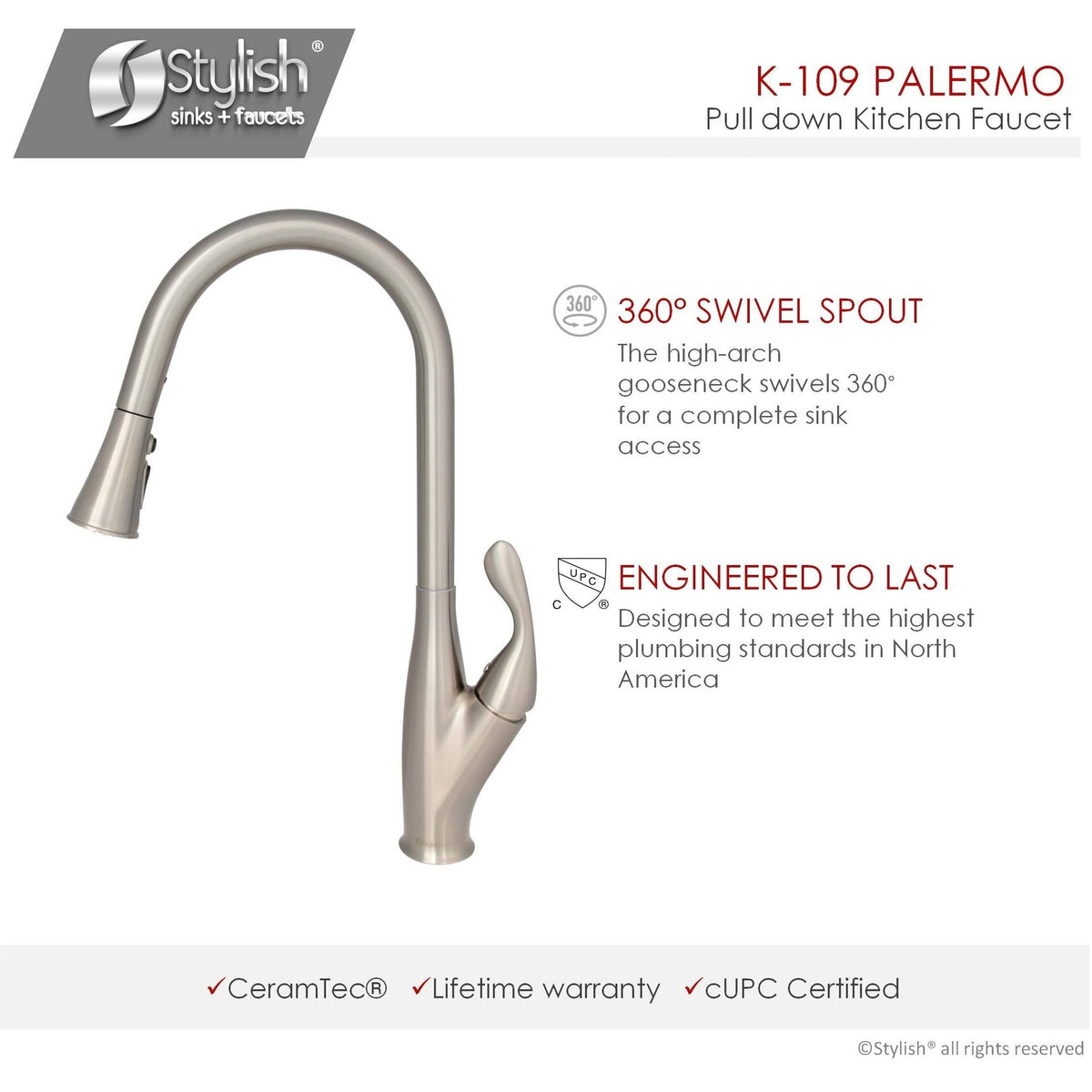 Brushed Nickel Single Handle Pull Down Kitchen Faucet J3358