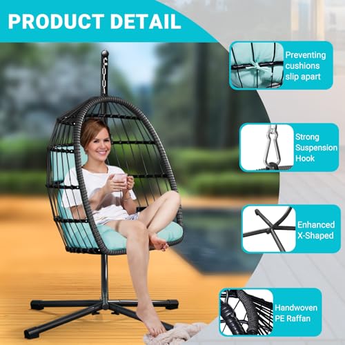 Egg Chair with Stand Rattan Wicker Hanging Swing Hammock Chair 350LBS Capacity F839