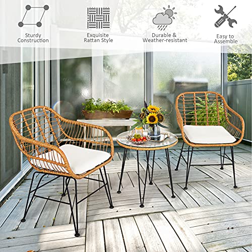 3 Pieces Outdoor Wicker Bistro Set with Cushions J530