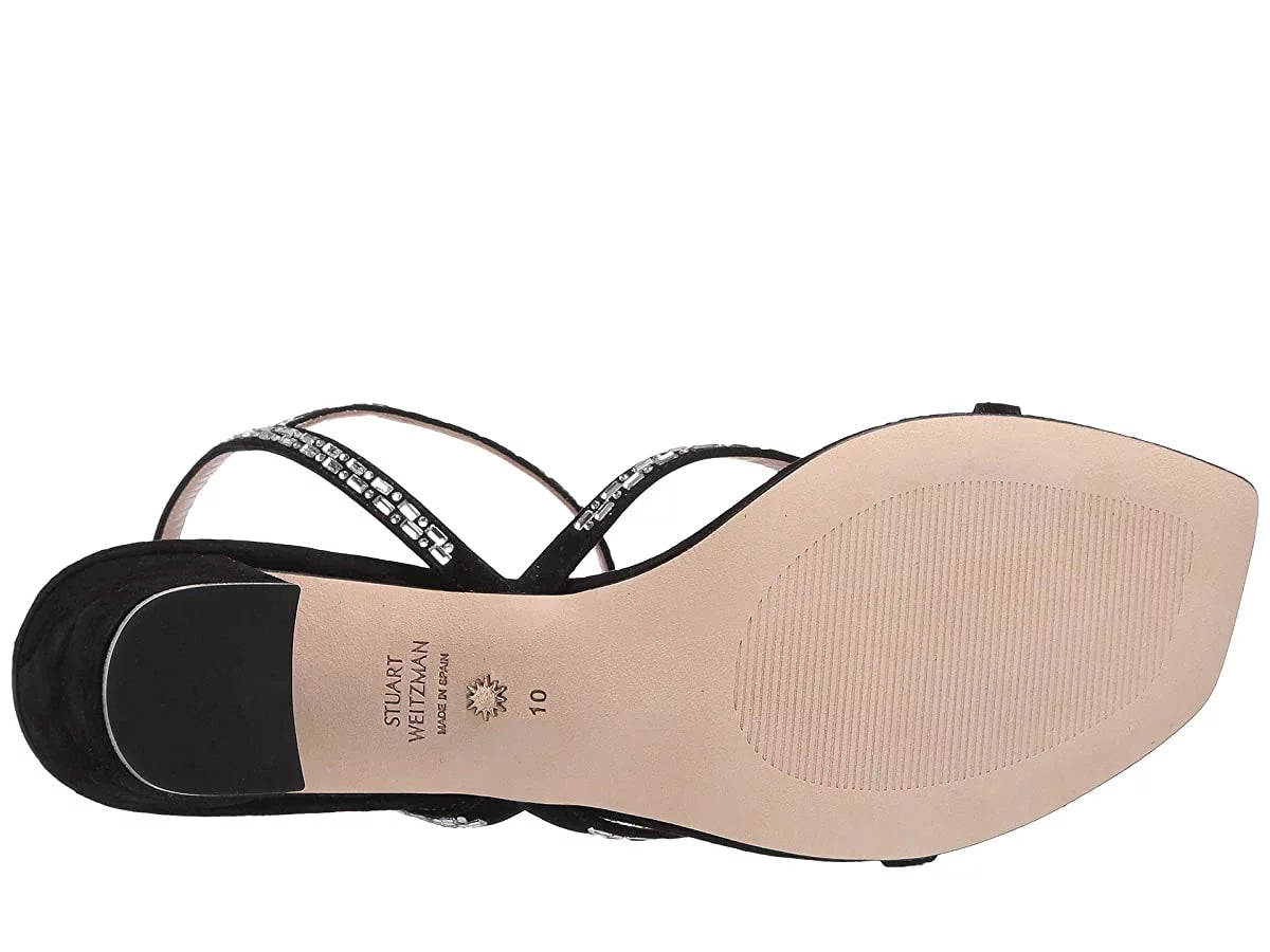 Black Suede Crystal Embellished Sandals H17458