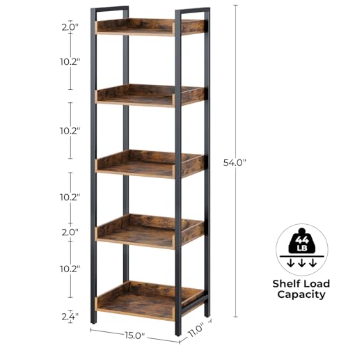 6 Tier Rustic Brown Bookshelf with 4 Hooks A284