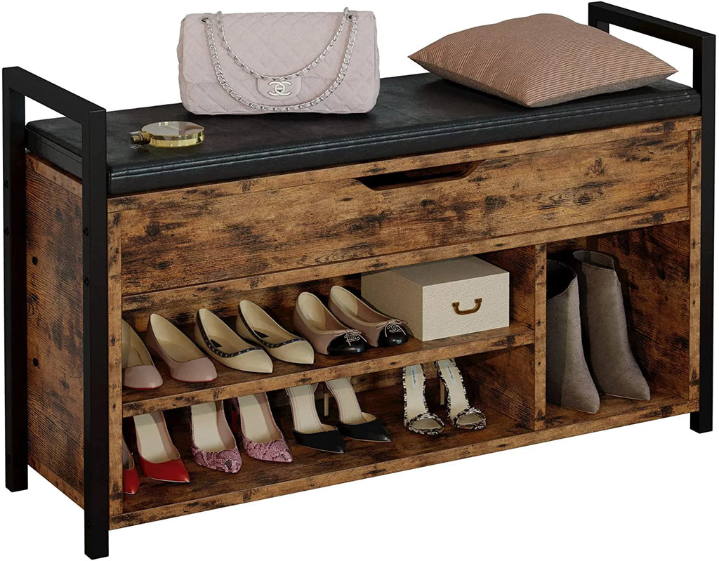 White Shoe Bench with Shelf Rack and Storage Box B381