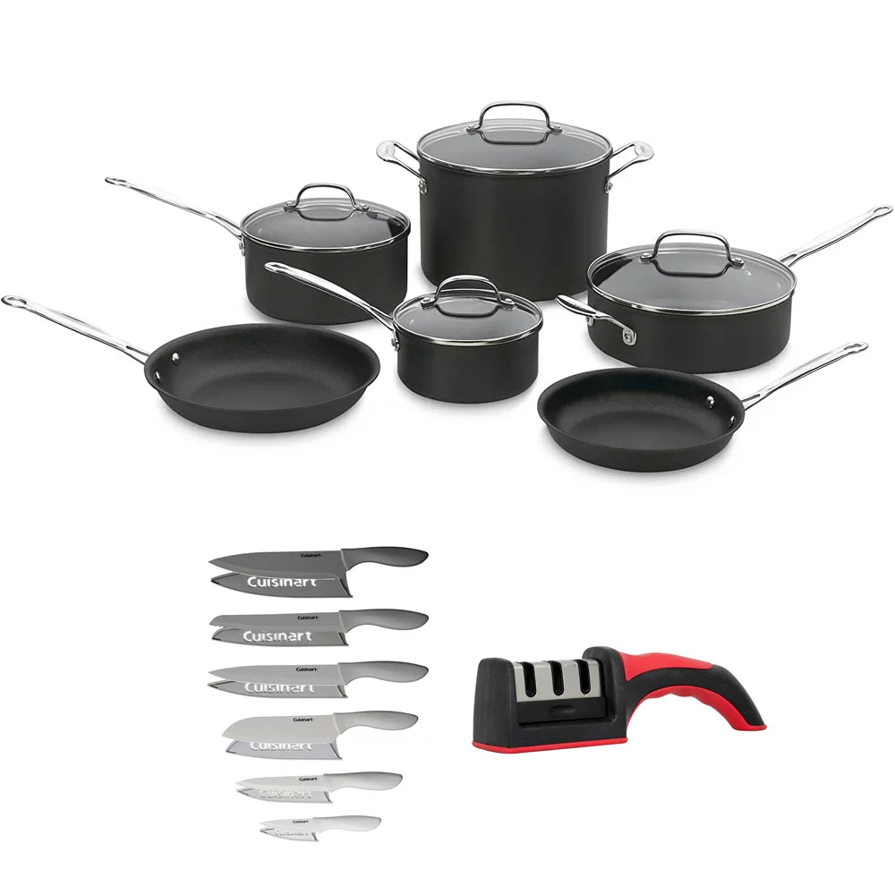 10-Piece Nonstick Hard-Anodized Cookware Set with 12-Piece Knife Set Y2251