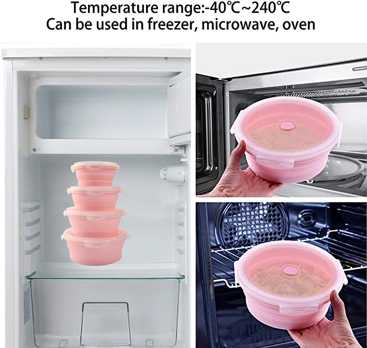 Pink Silicone Collapsible Food Storage Containers, Set of 4 L9135