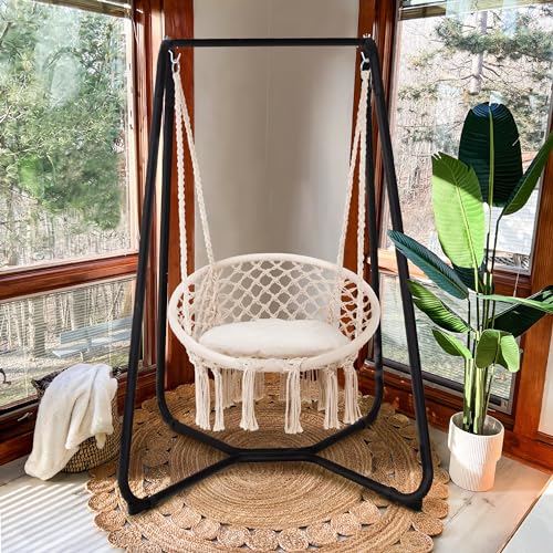Grey Hammock Chair with Stand, 330 lbs Capacity W477747
