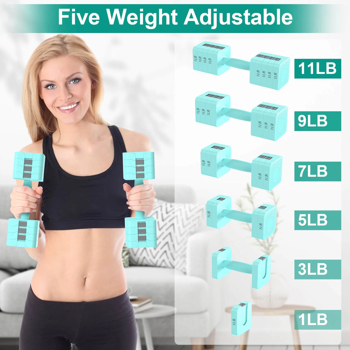 Adjustable Dumbbells Set of 2, 5 Levels 3lb-11lb S169471