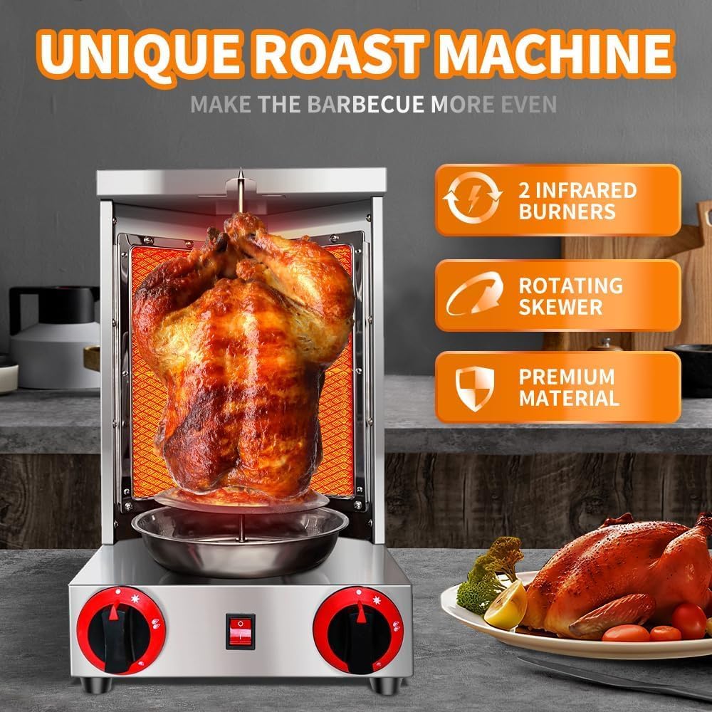 Gas Vertical Doner Kebab Machine with 2 Burner and Meat Catch Pan A2227