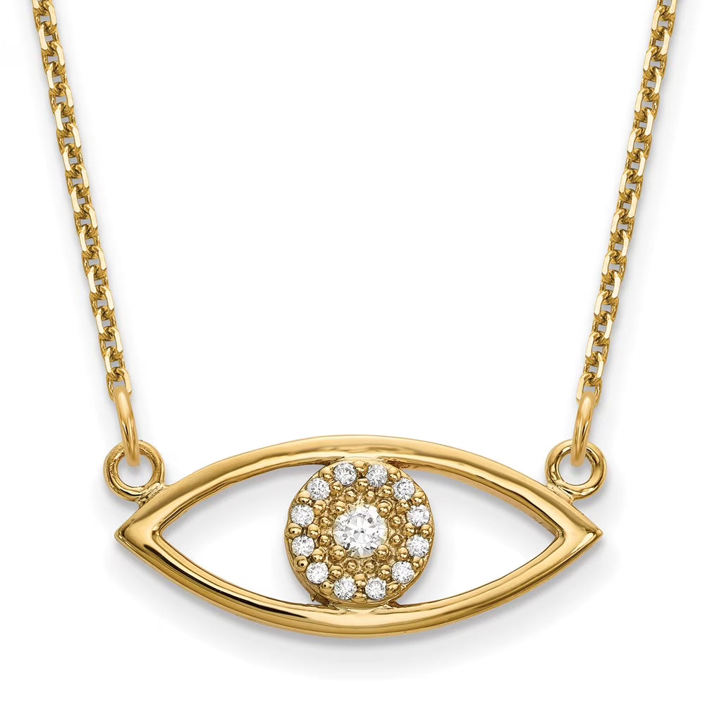 14 Karat Yellow Gold Diamond Evil Eye Necklace B472