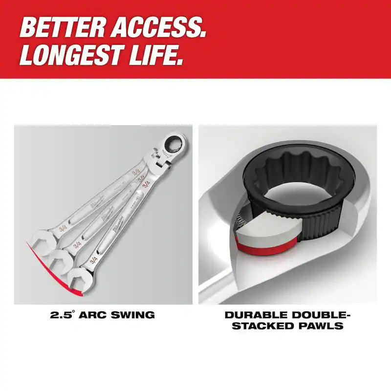 7-Piece Flex-Head Ratcheting Combination Wrench Set Metric L4767