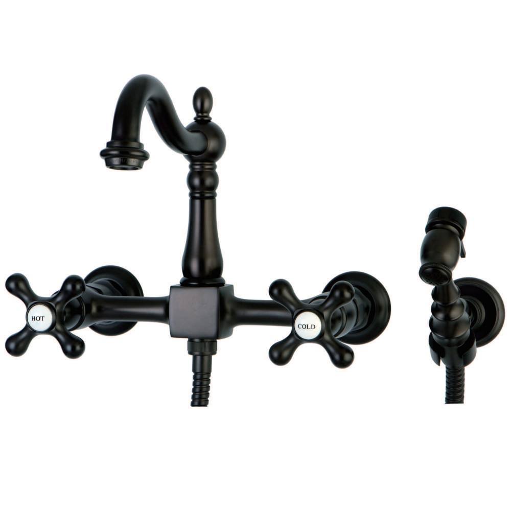 Polished Nickel Wall Mount Bridge Kitchen Faucet with Brass Sprayer S844130