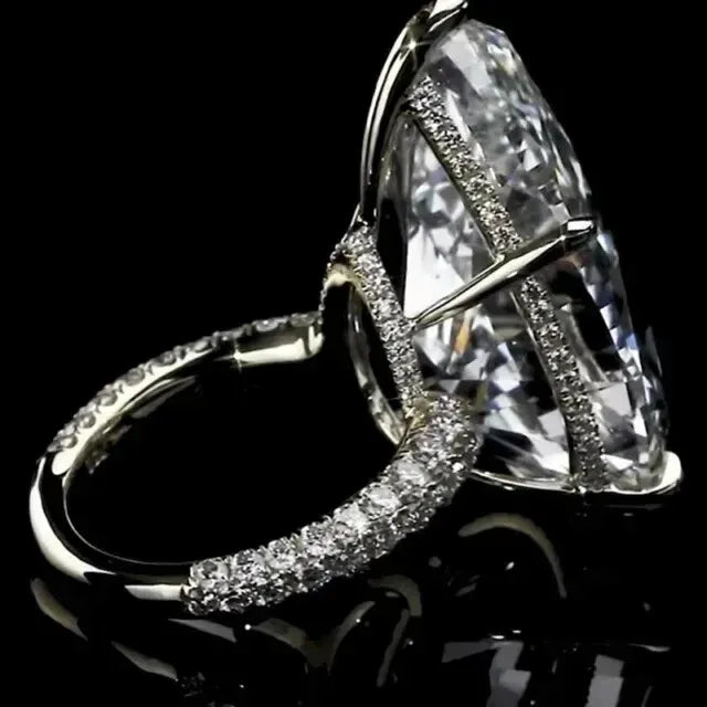 Pear Cut VVS1 Moissanite Hidden Halo Engagement Ring 14K White Gold Plated L929