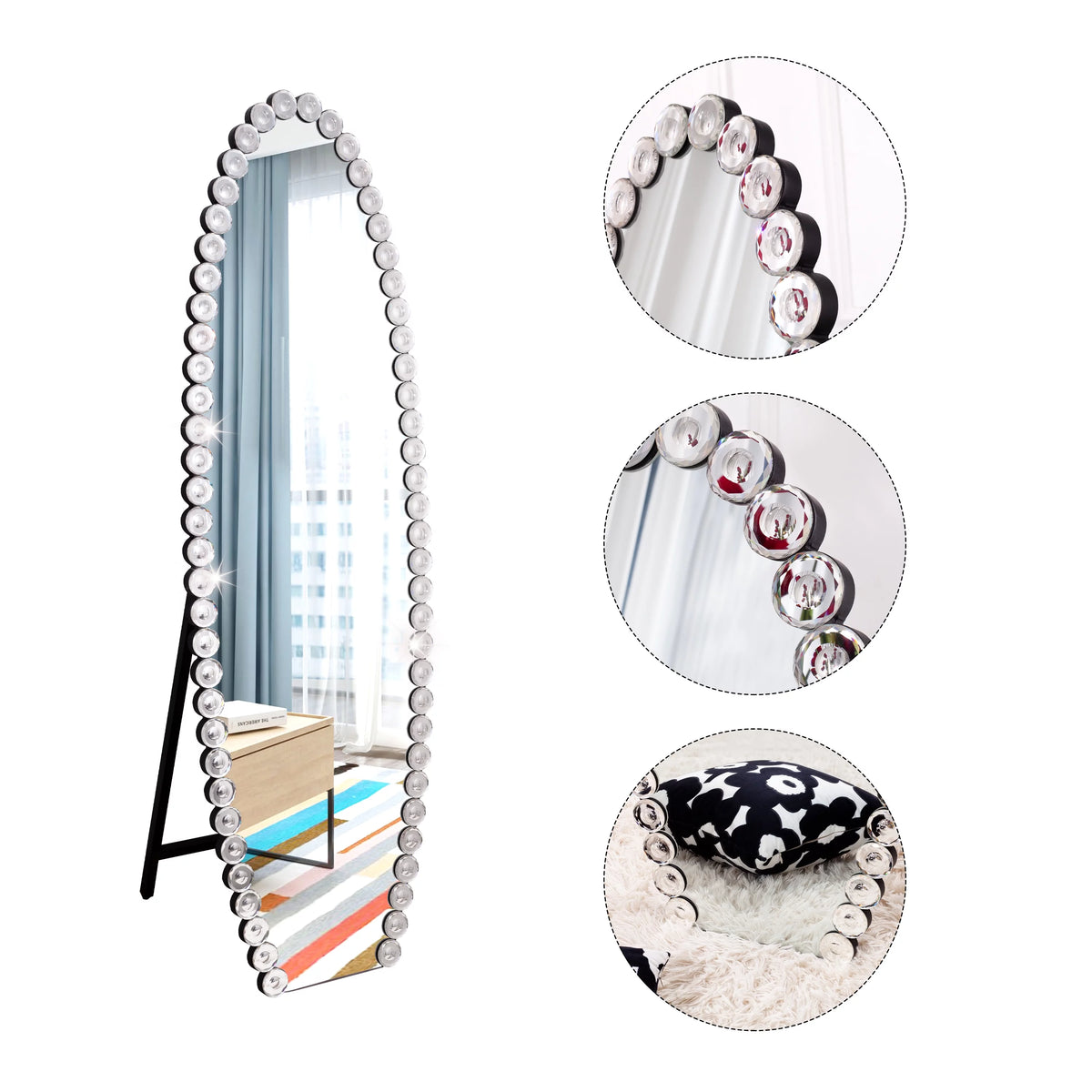Oval Jeweled Crystal Full Length Mirror 61"X19.7" C632