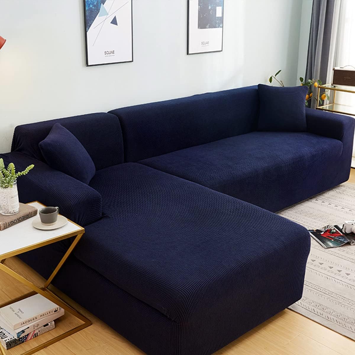 Royal Blue Polar Fleece Stretch Slipcover for Sectional Sofa S924214