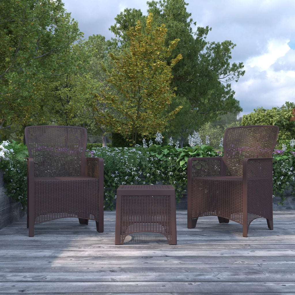 Faux Rattan Wicker Lounge Chairs and Side Table M4096