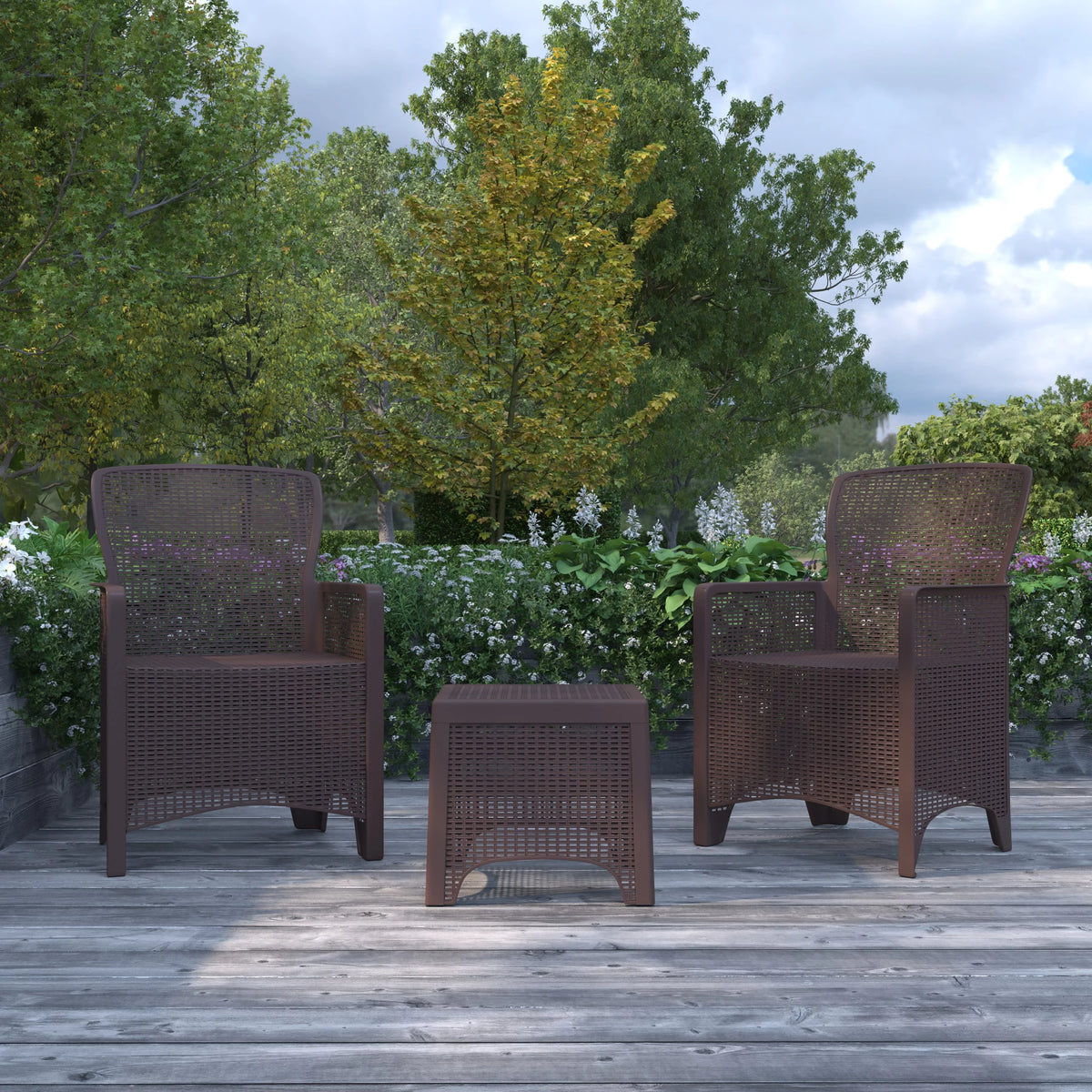 Faux Rattan Wicker Lounge Chairs and Side Table M4096