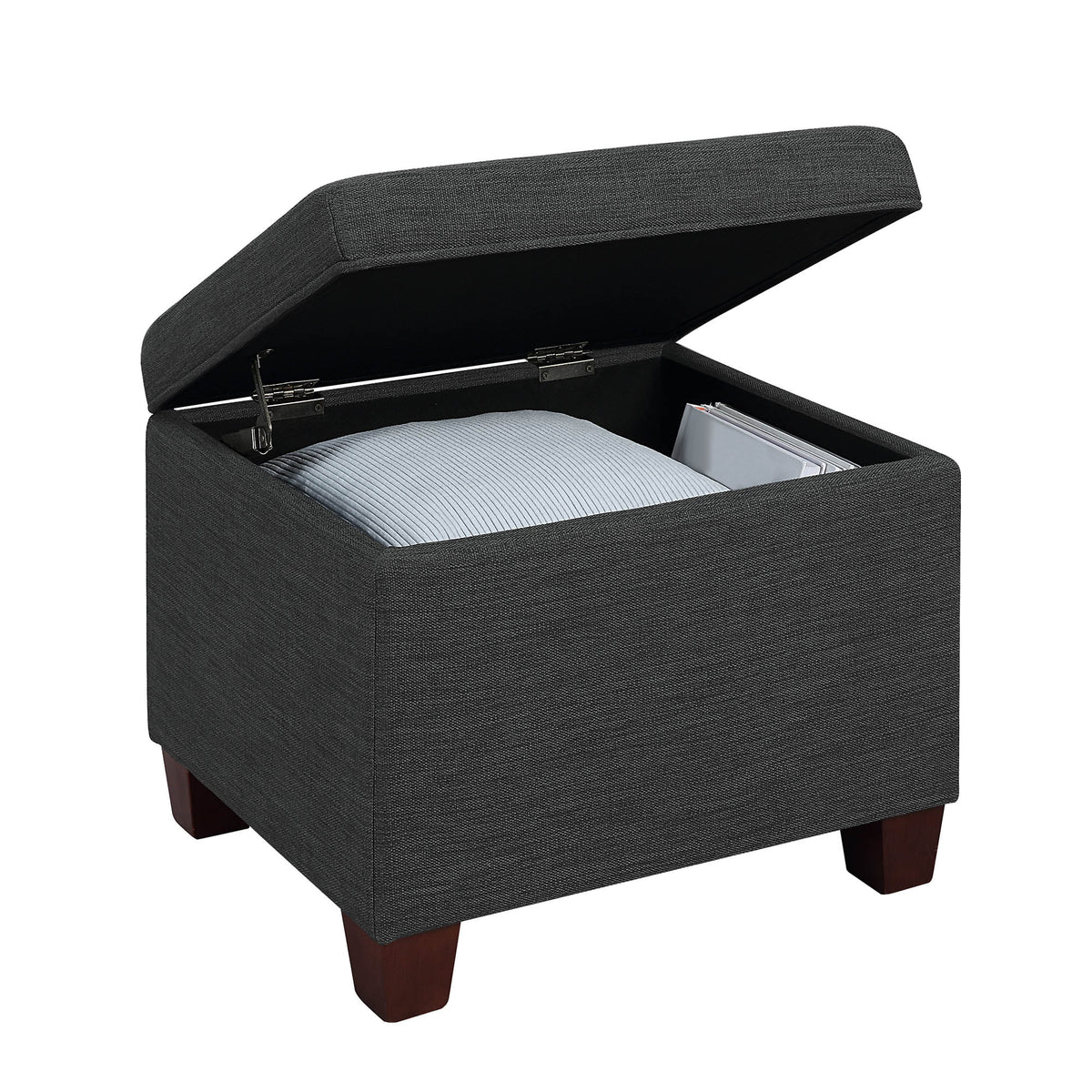 Dark Charcoal Gray Fabric Storage Ottoman W7933