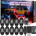 10-pods Trucks LED RGB Neon Underglow Rock Lights Kit, Dual-Zone, 160LEDs, 2-in-1 Line, Waterproof 12V, Pack of 2 J7665