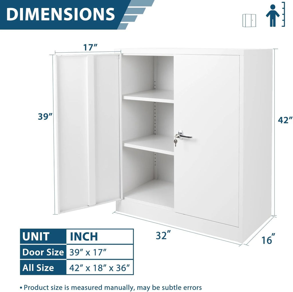 42 In White Metal Storage Cabinet with Locking Doors and 2 Adjustable Shelves X652669