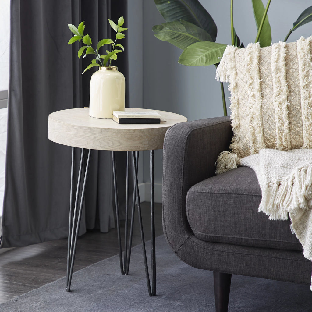 20" x 24" Brown Wood Accent Table with Black Metal Hairpin Legs N516784