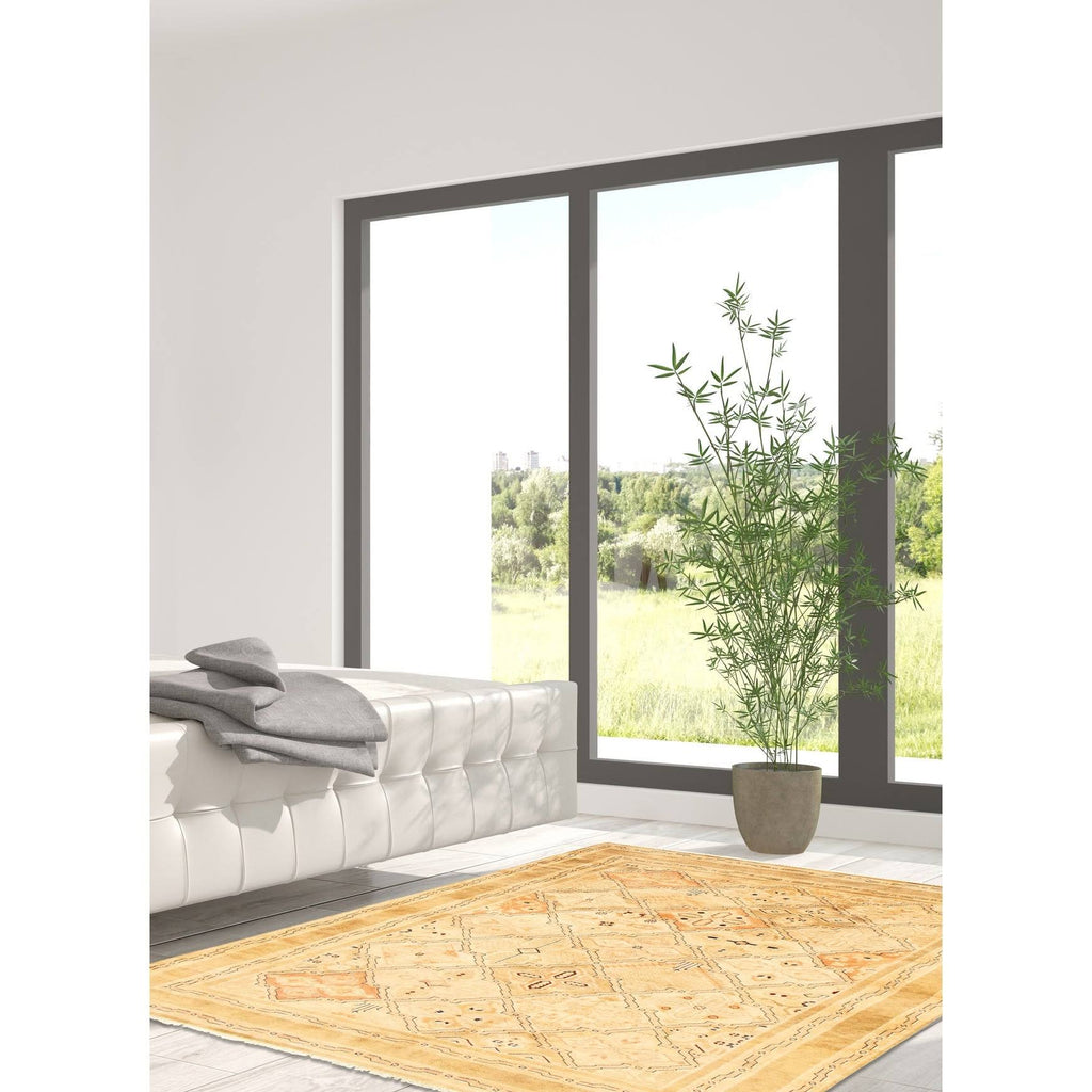 Hand Knotted Ivory Wool Rug E6476
