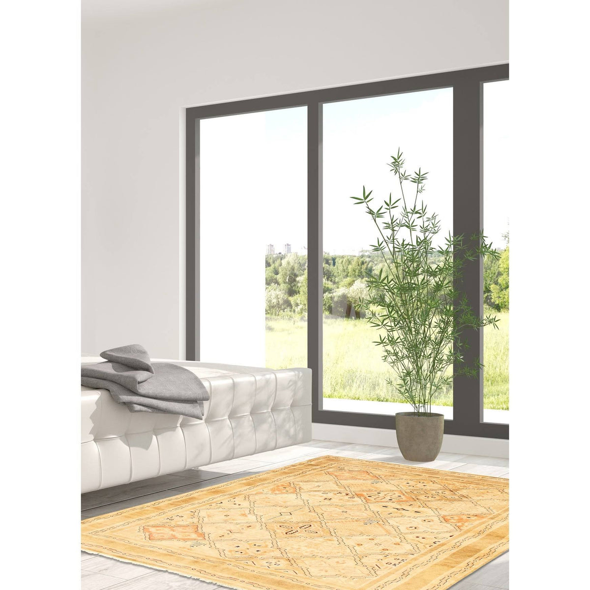 Hand Knotted Ivory Wool Rug E6476