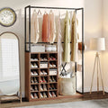 71" Brown Wood Coat Rack with 18 Shoe Cabinets T489770