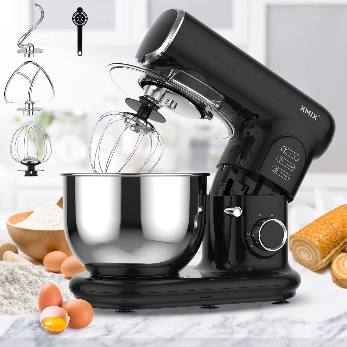 6-Speed 500W Tilt-Head Stand Mixer with Stainless Steel Bowl A558