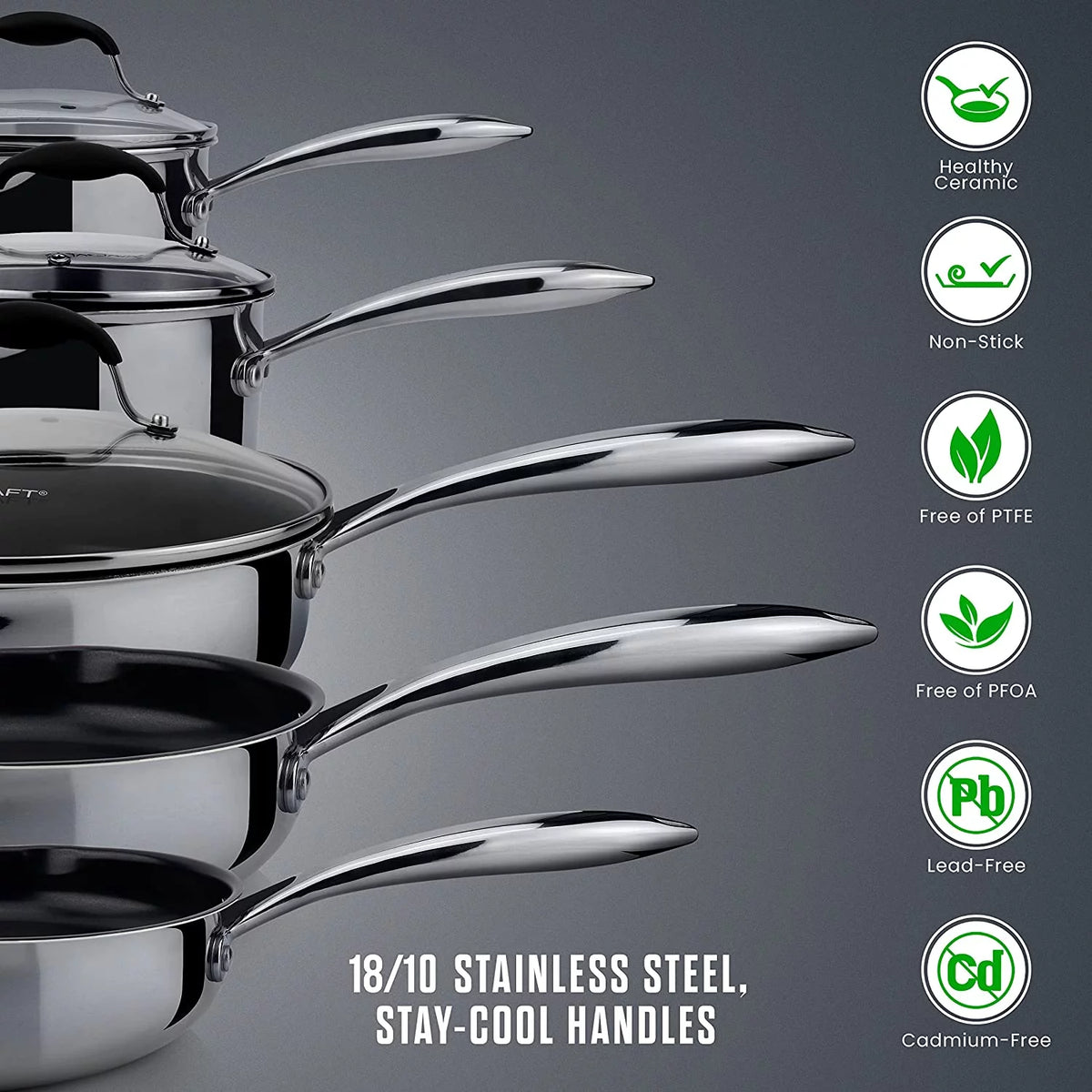 Ceramic Non Stick 10-Piece Cookware Set E706