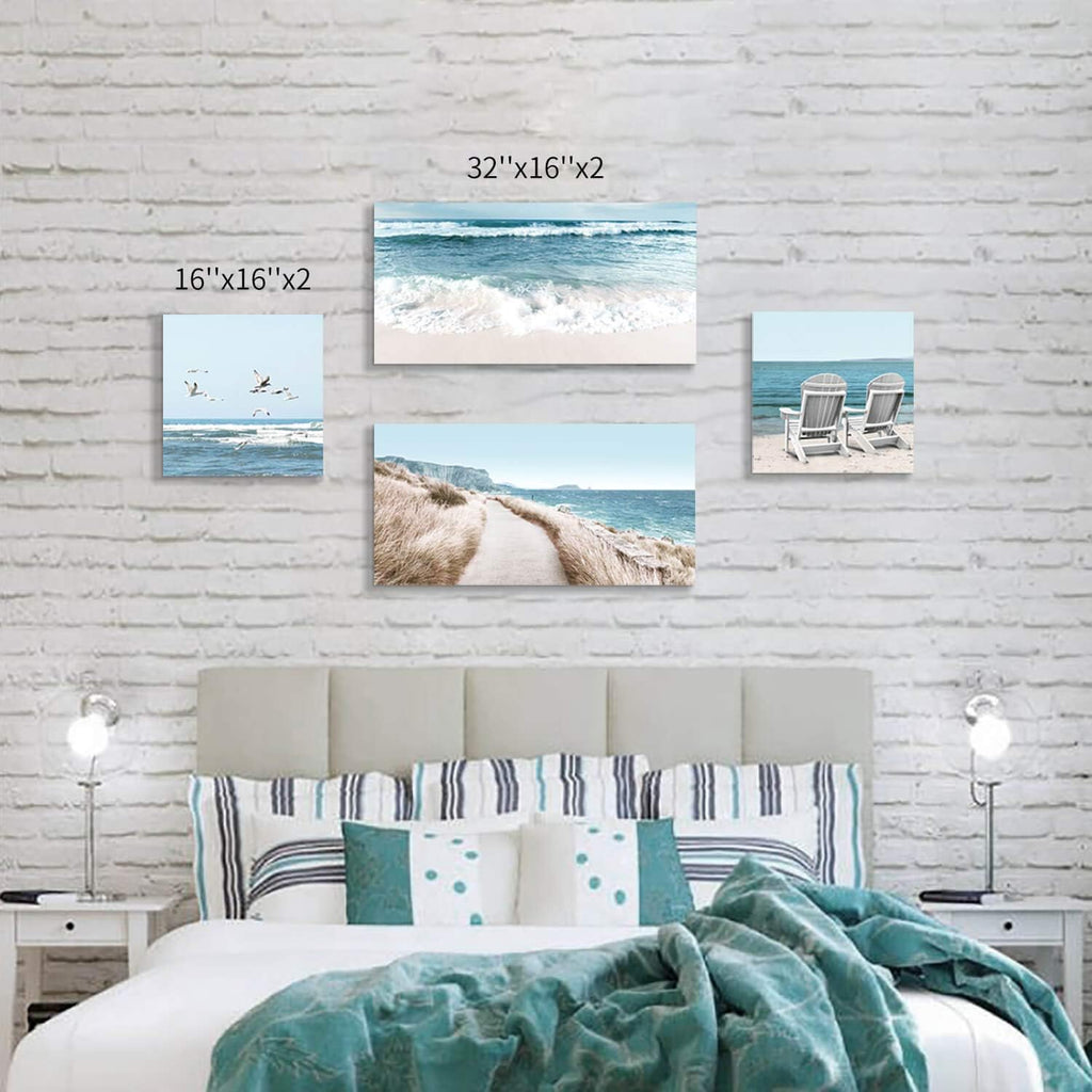 Coastal Chairs & Seagulls Canvas Wall Art Painting Print, 2 Panels E515659