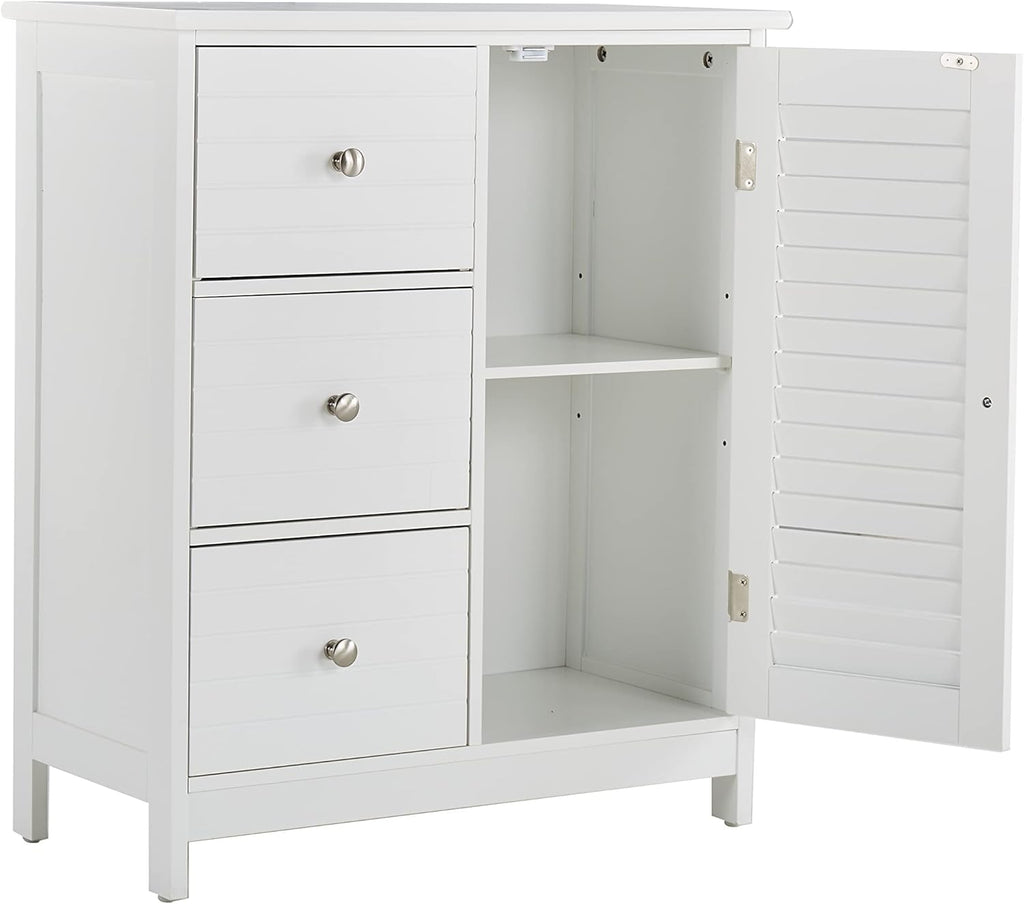 White Bathroom Storage Cabinet with 3 Drawers and 1 Two Layers Cabinet L421760