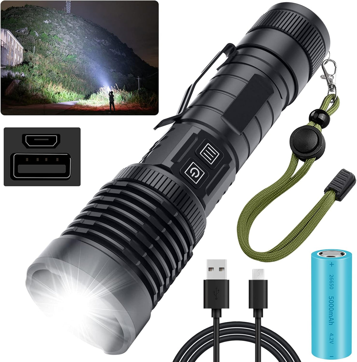 Rechargeable LED Tactical Flashlights with Battery Included H417671