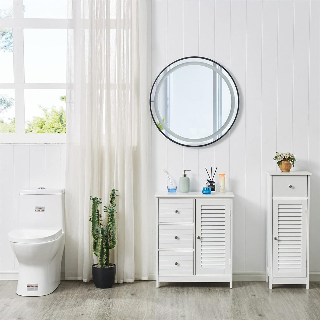 White Bathroom Storage Cabinet with 3 Drawers and 1 Two Layers Cabinet L421760