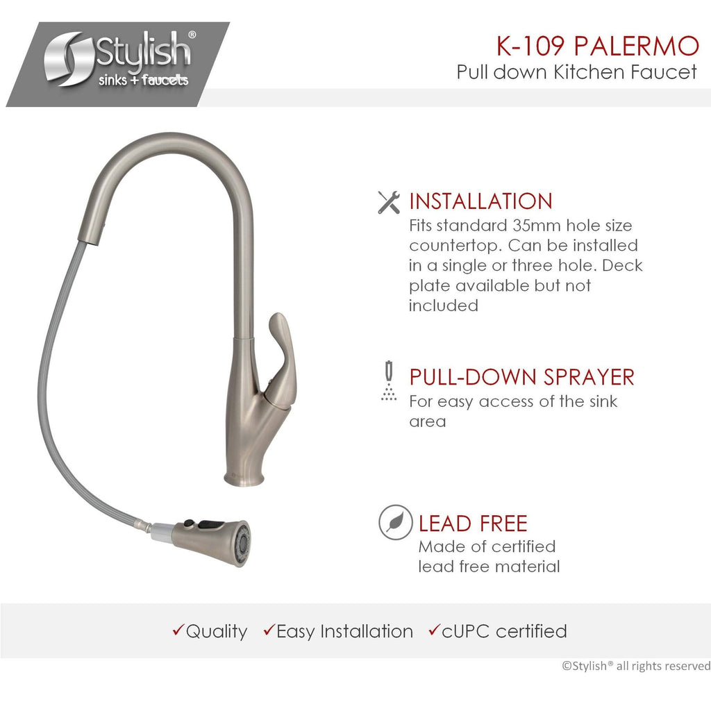 Brushed Nickel Single Handle Pull Down Kitchen Faucet J3358