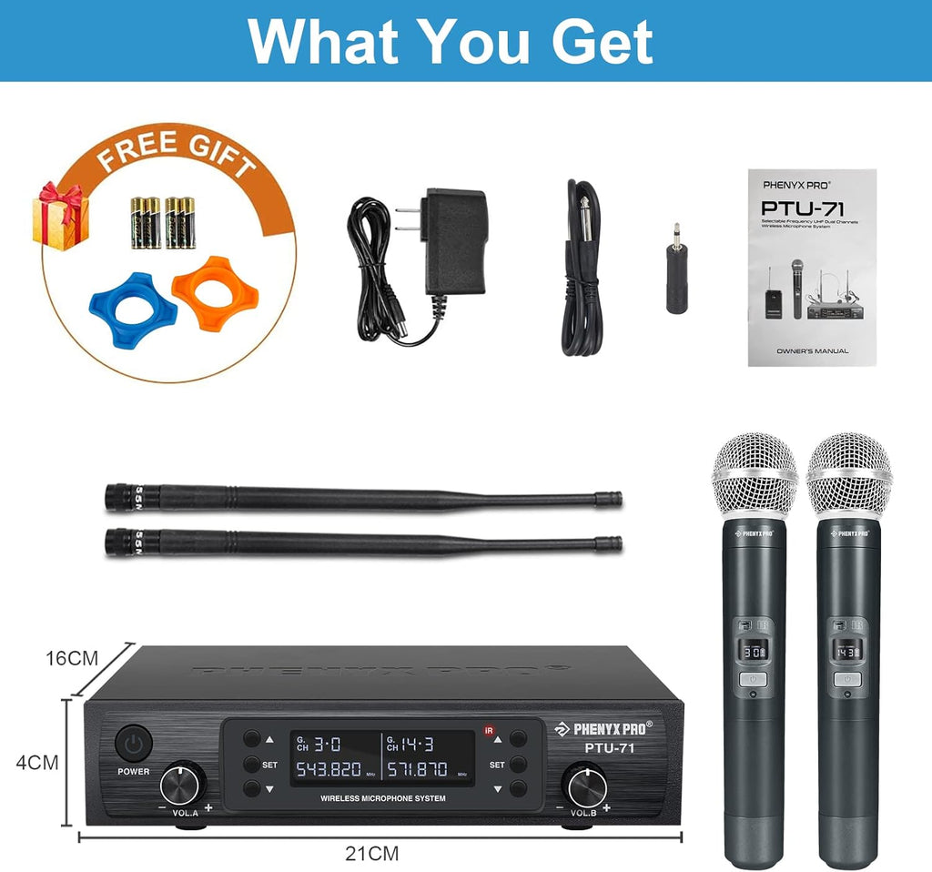Wireless Microphone System, Dual Channel Cordless Mic Set with 2 Handhelds E1878