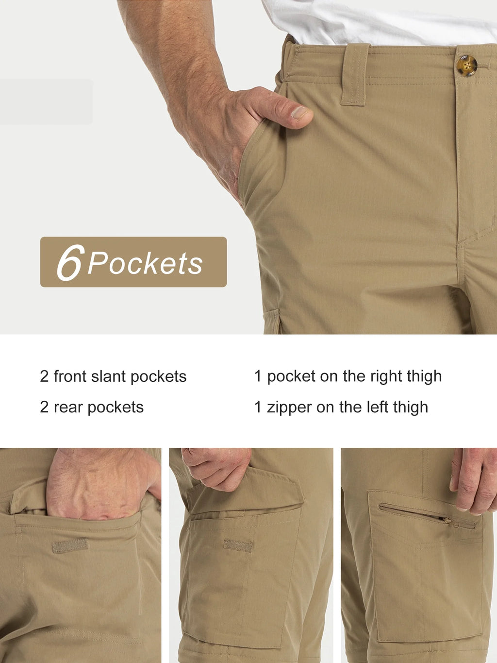 Convertible Quick Dry Stretch Zip-Off Lightweight Cargo Pants K858