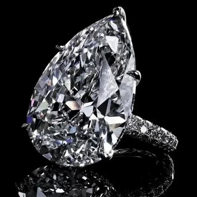 Pear Cut VVS1 Moissanite Hidden Halo Engagement Ring 14K White Gold Plated L929