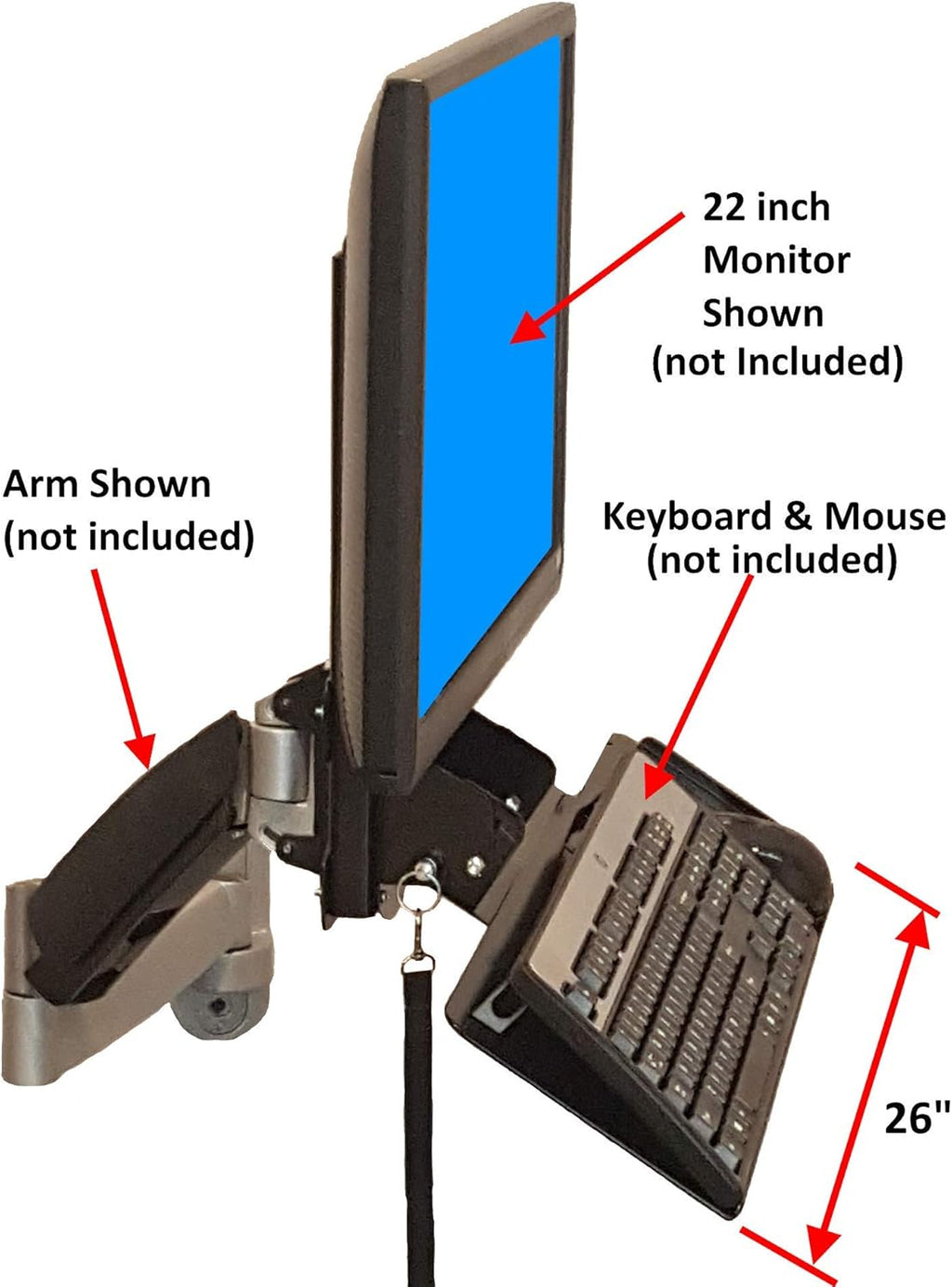 Black Adjustable VESA Monitor & Keyboard Wall Mount System with Tilt & Fold-up, 26 Inch Wide Tray Y3244
