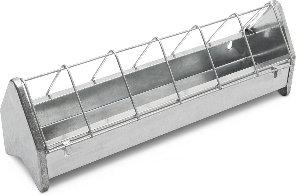 15" Galvanized Metal Poultry Feed Tray with Removable Anti Roosting Guard E698