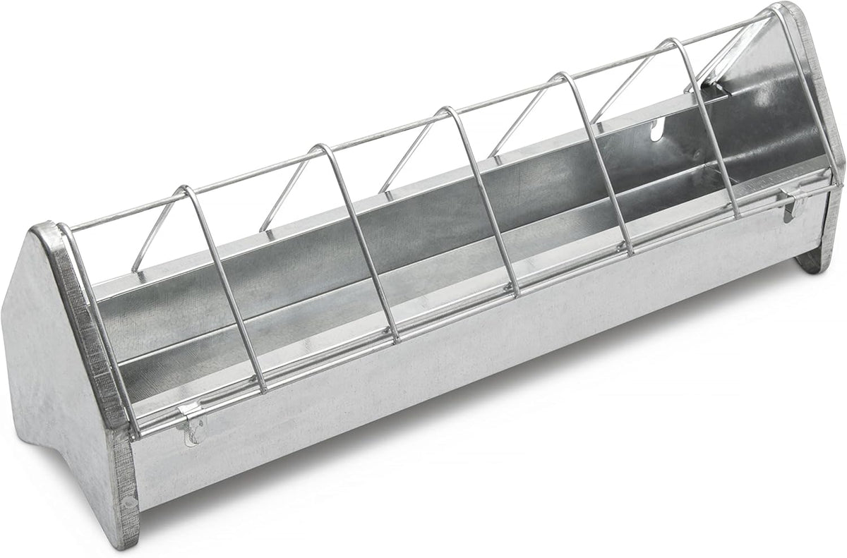 15" Galvanized Metal Poultry Feed Tray with Removable Anti Roosting Guard E698
