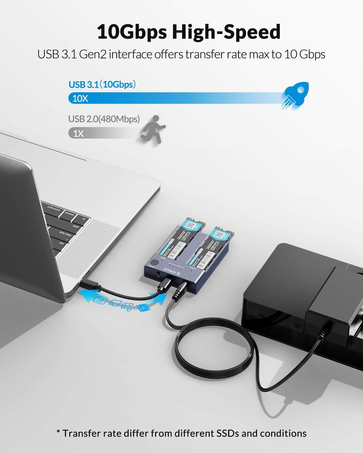 Dual-Bay NVME Docking Station, Tool-Free USB C to NVME SSD Enclosure for M Key PCIe 2242 2260 2280 22110 M.2 SSDs, Support Offline Clone Duplicator Function Up to 10Gbps D98379