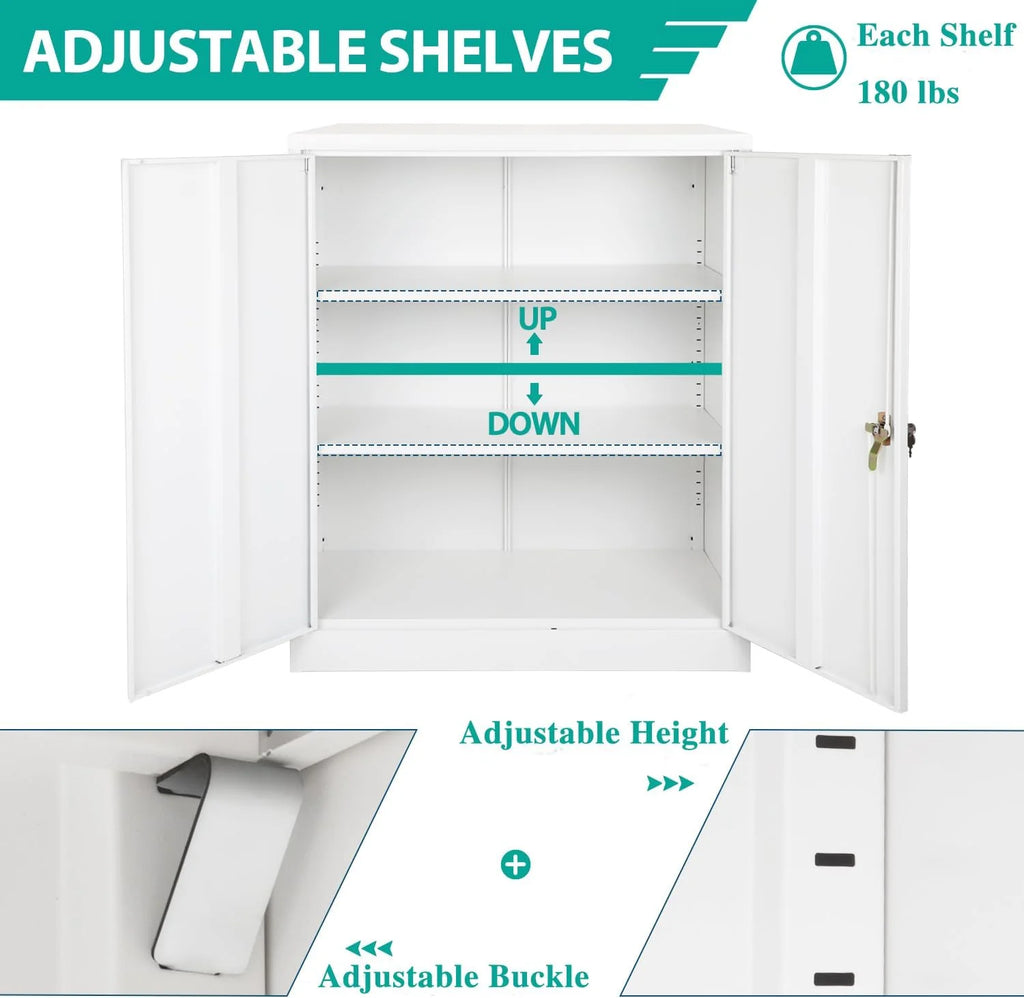 42 In White Metal Storage Cabinet with Locking Doors and 2 Adjustable Shelves X652669