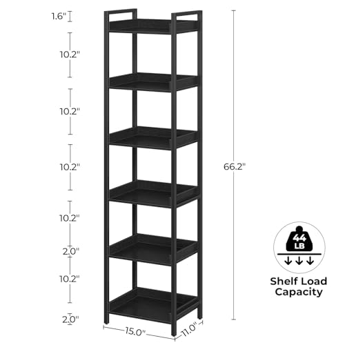 6 Tier Rustic Brown Bookshelf with 4 Hooks A284