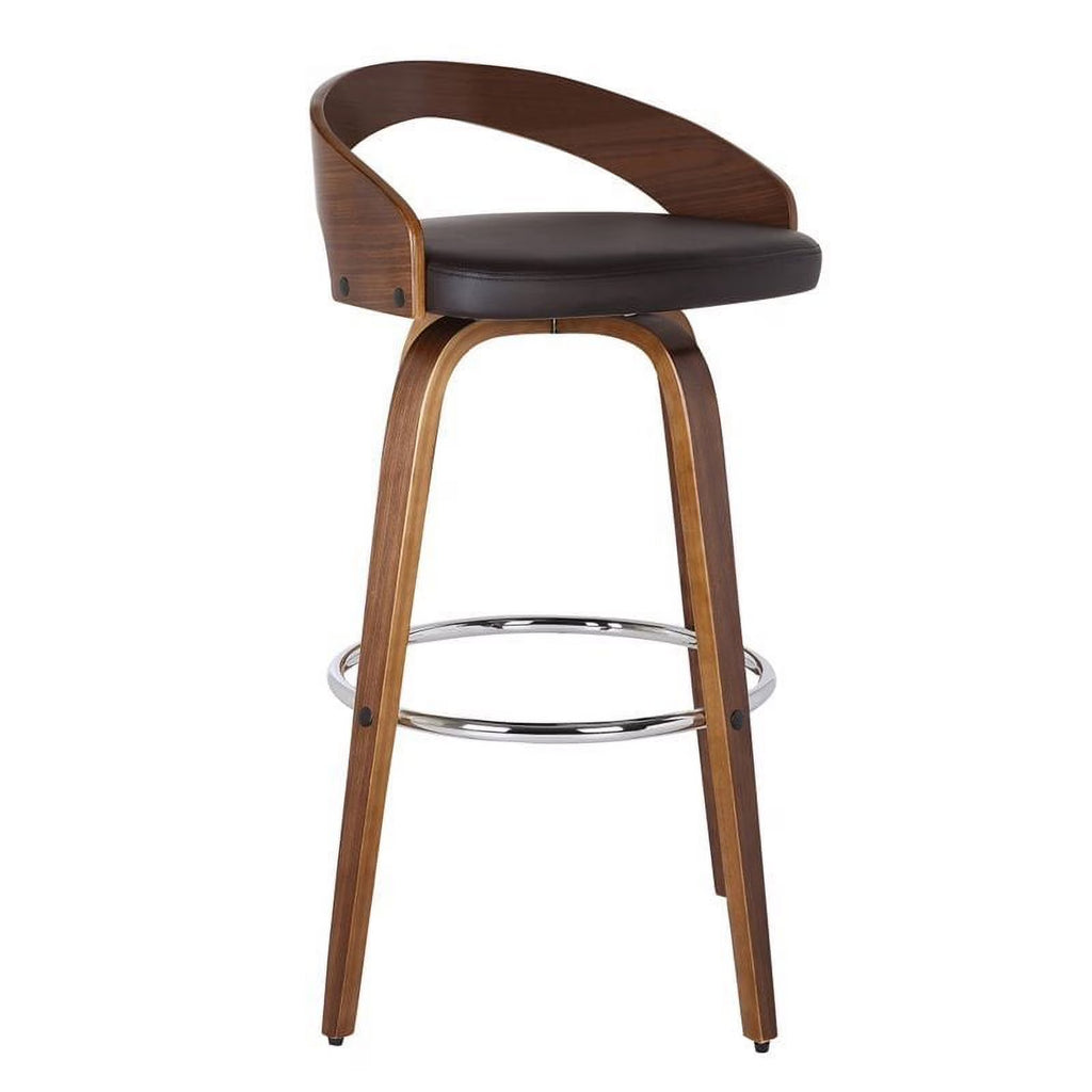 26" Faux Leather Wood Counter Stool in Brown/Walnut T453