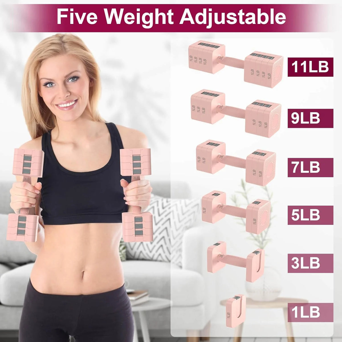 Adjustable Dumbbells Set of 2, 5 Levels 3lb-11lb S169471